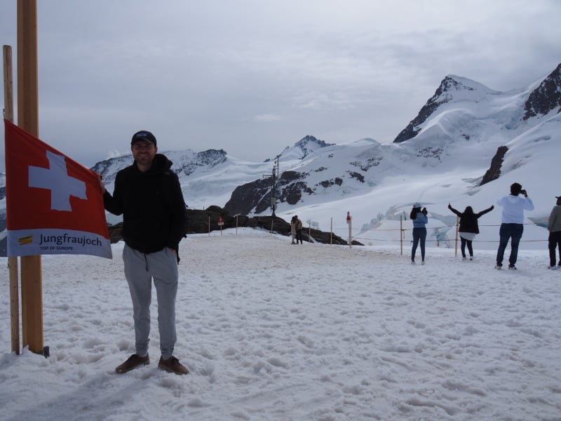 Person on top of Jungfraujoch in Switzerland