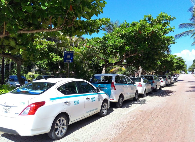 Taxis lined up in Playa del Carmen, Mexico