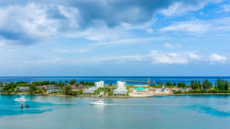 Aerial view of Montego Bay, Jamaica, skyline and ocean