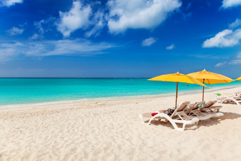 White sand and teal sea at Grace Bay Beach in Turks and Caicos.