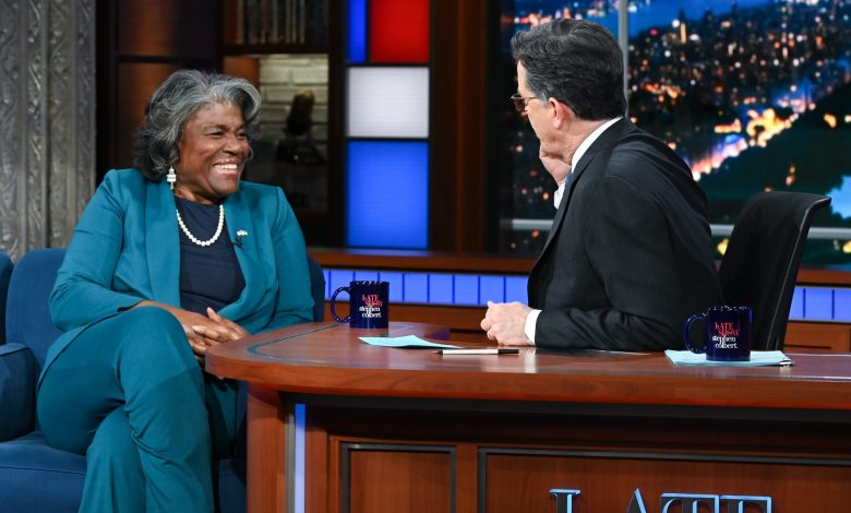 Photo of Ambassador Linda Thomas-Greenfield’s interview with The Late Show’s Stephen Colbert