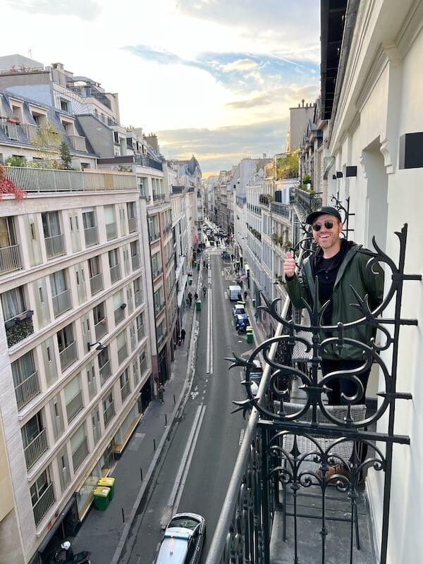 Kyle on the balcony in Paris