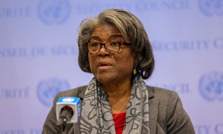 Photo of Remarks by Ambassador Linda Thomas-Greenfield marking out the UN Security Council following the open debate on women, peace and security