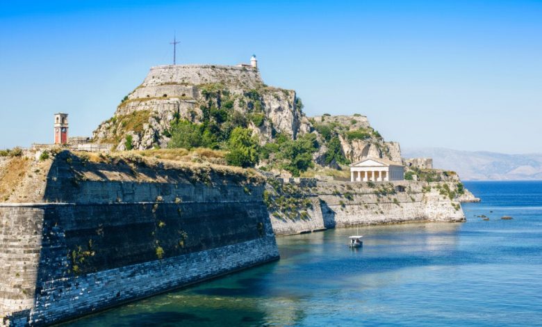 The pool, olive trees, and unique architecture at Domes Miramare, a Luxury Collection Resort, Corfu