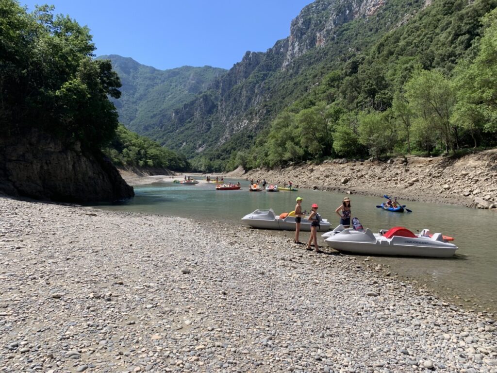 Pedal boats on the banks of the Gorges du Verdon in southern France