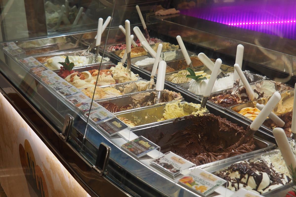 Authentic Italian gelato selection at the world famous Gelateria Dondoli in San Gimignano